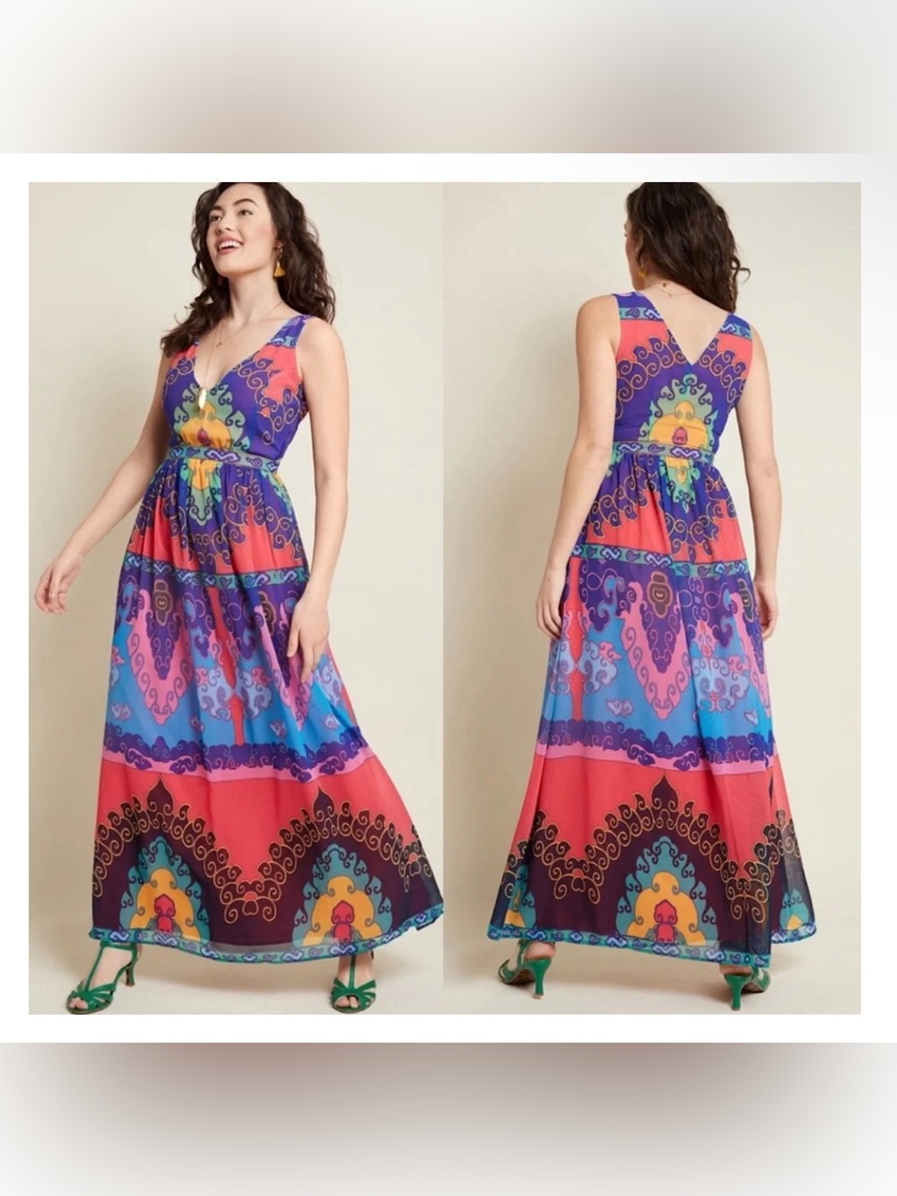 Modcloth 1X Muster The Length Maxi Dress Colorful Sleeveless Medallion Print
